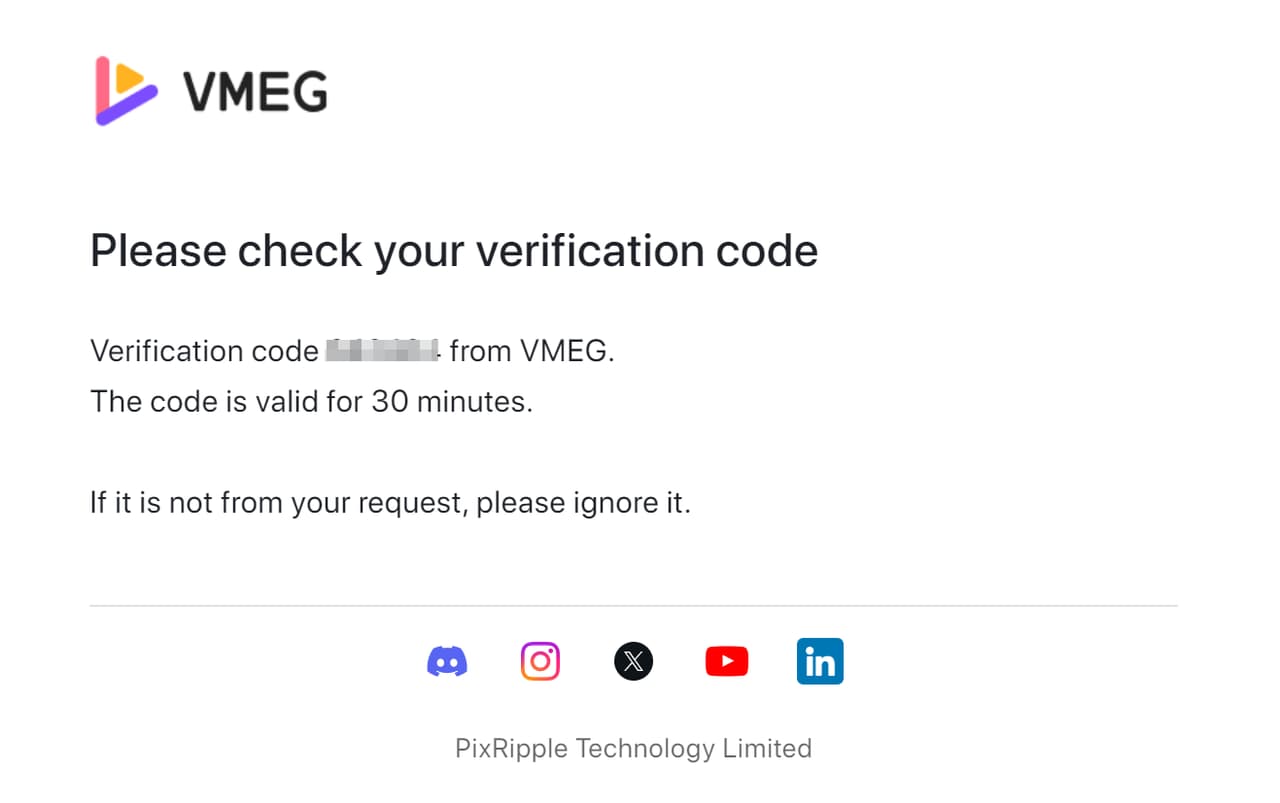 VMEG Email verification check